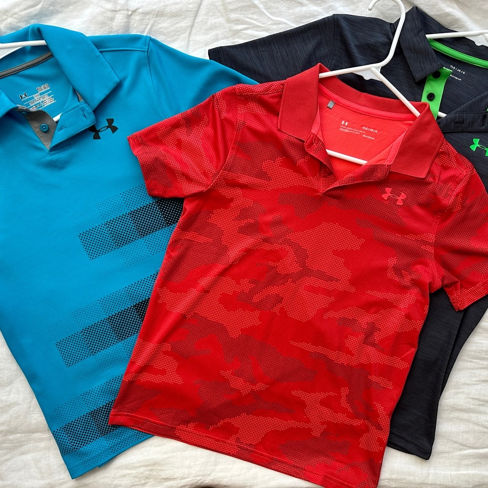 Lot of 3 Boys Under Armour golf polo shirts Size Large 12 14